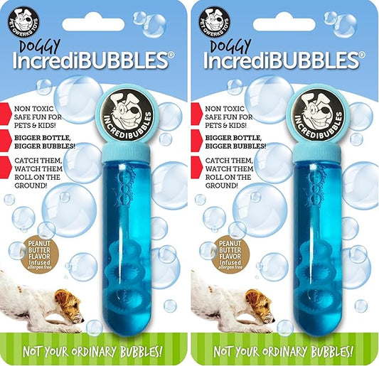 Pet Qwerks Incredibubbles Interactive Pet Toys - Long Lasting Edible Bubbles for Dogs & Cats - Peanut Butter Flavor - 38 ML, All Breed Sizes (Pack of 2)