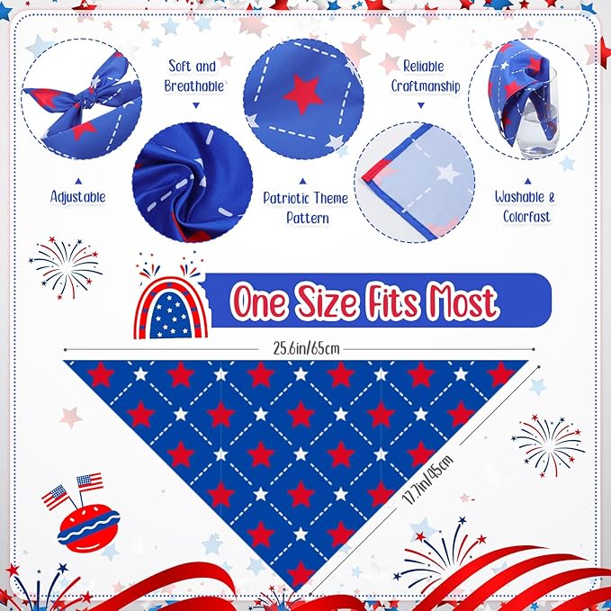 Kacctyen 300 Pcs 4th of July Dog Bandanas Bulk Patriotic Dog Adjustable Cute Washable Triangle Kerchief Scarf Bibs for Small to Medium Pet Seasonal Party Costume Accessories