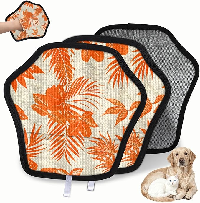 Palm Leaves Print Electrostatic Pet Hair Removal Glove for Cats & Dogs - Reusable Grooming Mitt for Couch, Carpet, Car Seat & Laundry - Large 9x9 Inch