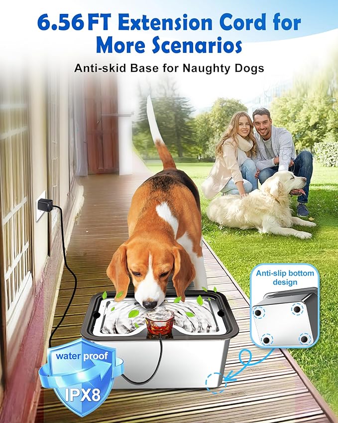 3Gal Dog Water Fountain SS304,Large Ultra-Purification Cat Drinking Dispenser with Visual Window,Widely Drinking Area,Deep Purification Filter,Triple Waterfall Structures,Low Water Indicator