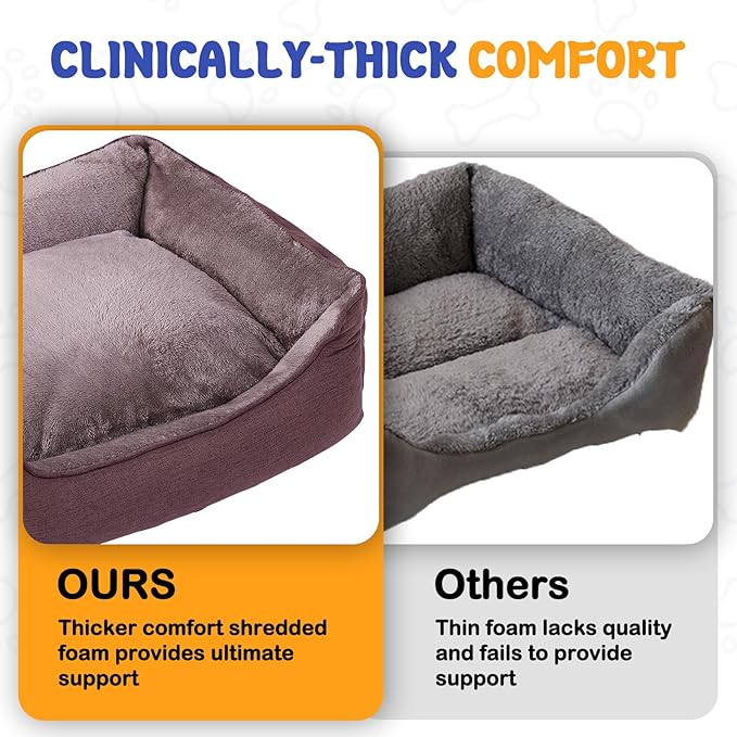 Makigued Rectangle Small Dog Bed with Removable Washable Cover Pet Bed with Bolster Sides Non-Slip Bottom Pet Sofa Waterproof Lining Durable Pet Cuddler, Dark Brown, 21x 16x 6.3 in