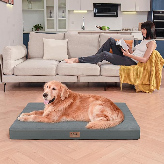 Orthopedic Dog Crate Bed for Extra Large Dogs, XXL Waterproof Comfort Pet Bed with Egg Crate Foam 47x29 Inch, Removable Oxford Cover, Gray