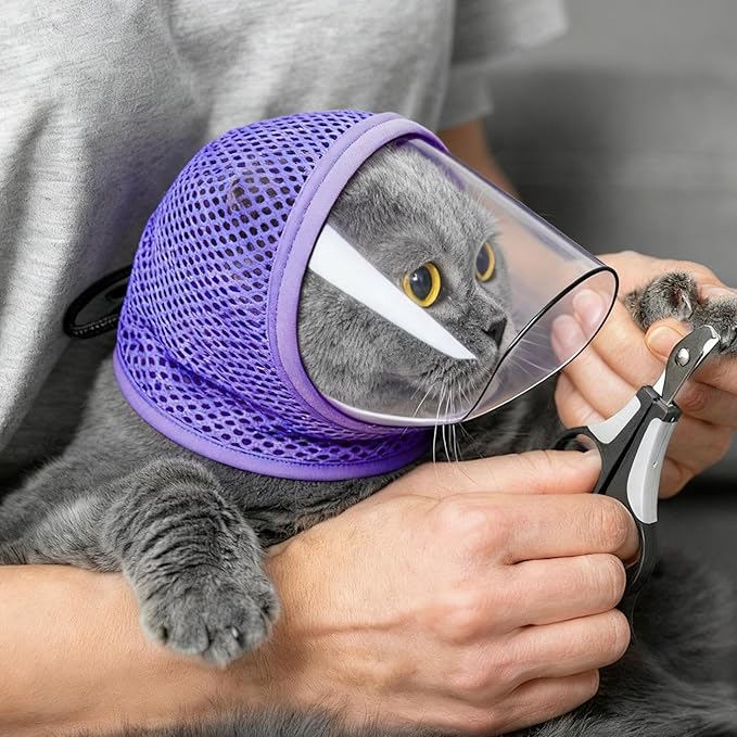 Cat Grooming Muzzle - Soft Adjustable Face Cover, Anti Bite Cat Mouth Guard, Cats Muzzle with Breathable Mesh | Safe Protection Guard for Pet Chewing Biting Scratching Nail Trimming Grooming