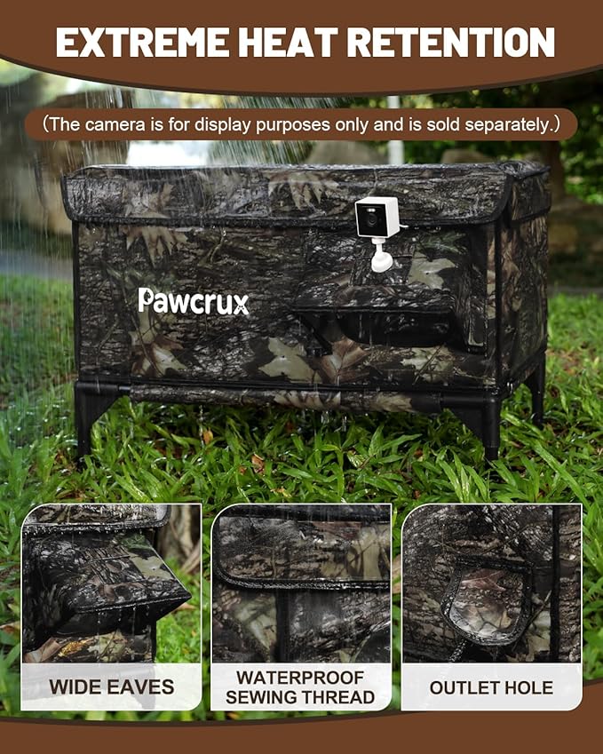 Heated Cat House for Outdoor Cats, Waterproof Insulated Outdoor Cat House with Heating Pad, Weatherproof Elevated Heated Cats House for Outside Feral Cats(Leaf, 25" L x 16" W x 18" H)