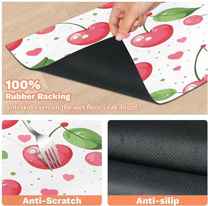 Pink Cherry Dog Food Mat for Floors Absorbent Dog Bowl Mat for Food and Water Dispenser Quick Dry Cat Food Placemat Pet Supplies 16" x 24", Polka Dot Sweethearts Love