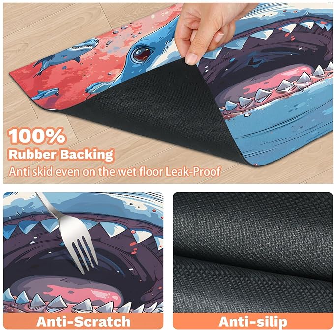 Sharks Dog Food Mat for Floors Absorbent Dog Bowl Mat for Food and Water Dispenser Quick Dry Cat Food Placemat Pet Supplies 16" x 24", Sea Animals