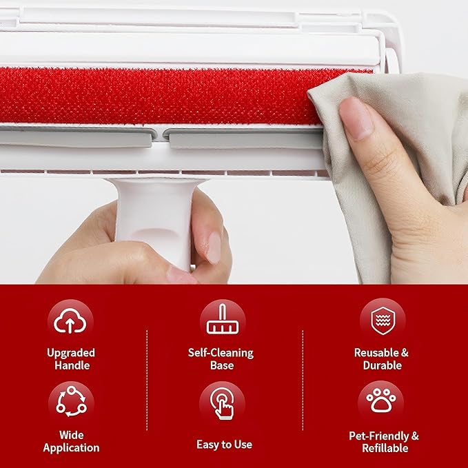 Self-Cleaning Pet Hair Remover Roller for Furniture, Reusable Lint Roller and Dog/Cat, Carpet, Clothing - Portable Multi Surface Fur Removal