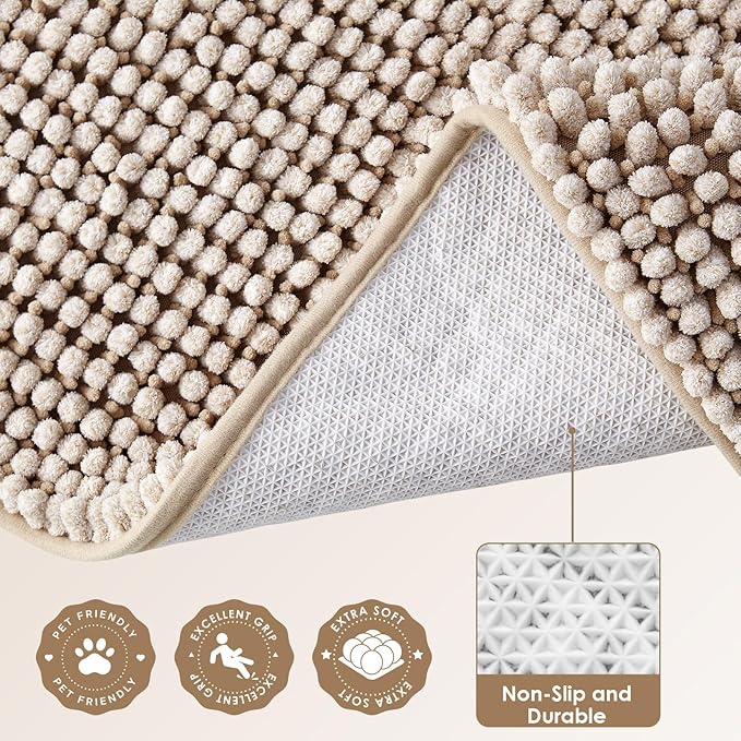 EHEYCIGA Super Absorbent Dog Door Mat for Muddy Paws 36x24 Inch Indoor, Front Doormat Outside Entrance, Quick Dry Chenille Washable Dog Crate Bed, Non-Slip Pet Rug Mud Mat Outdoor Entryway, Beige