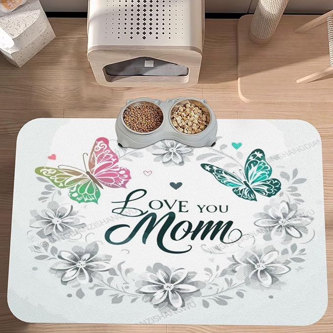 Absorbent Dog Water Cat Mat for Food Water Bowl Quick Dry Happy Mother's Day Floral Gift for Mom Dt Pet Feeding Mats No Stains Dog Food Mat Pet Accessories Supplies Cat Bowl Mats 24x16In