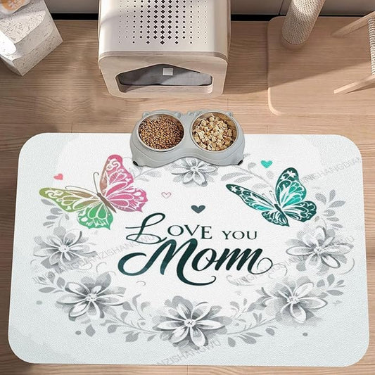 Absorbent Dog Water Cat Mat for Food Water Bowl Quick Dry Happy Mother's Day Floral Gift for Mom Dt Pet Feeding Mats No Stains Dog Food Mat Pet Accessories Supplies Cat Bowl Mats 24x16In