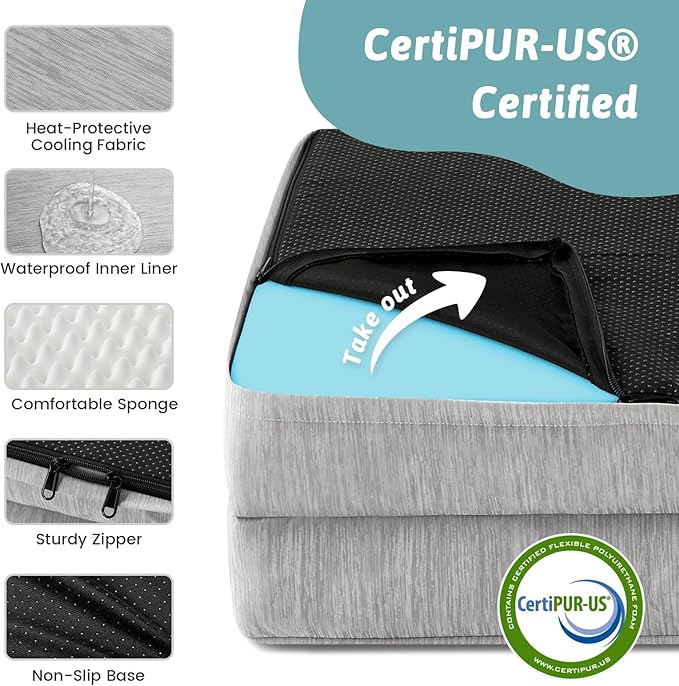 Cooling Dog Bed, Orthopedic Foam Dog Bed with Sides, Removable Cover & Waterproof Lining and Nonskid Bottom, Comfortable Pet Beds for Dogs, Grey (42" L x 30" W x 7" Th)