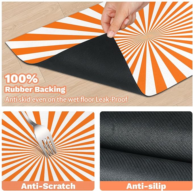 Striped Dog Food Mat for Floors Absorbent, Quick Dry Water Dispenser Mat for Food, Water, Pet Supplies 24" x 32", White Orange