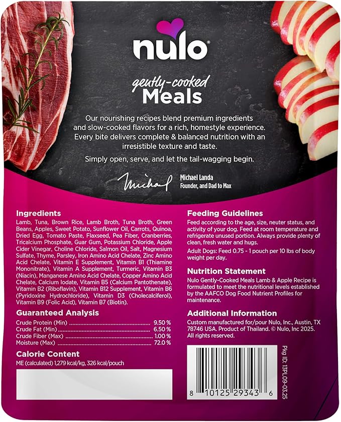 Nulo Gently Cooked Meals Lamb & Apple Shelf Stable Fresh Dog Food 9 Ounce, 8 Count