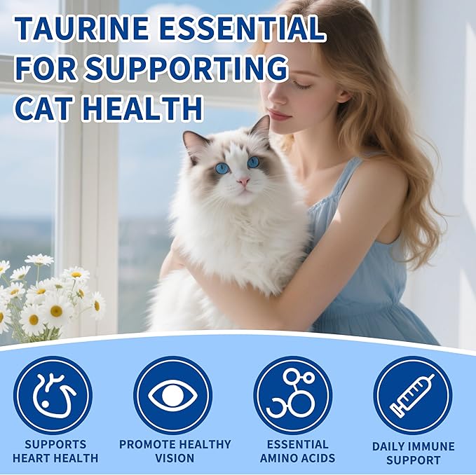 Kittysupps Taurine Powder for Cats, Immune Support, Boost Energy & Vitality,Improves Hair Health, Supports Heart Health, Easy to Mix in Food, with Dosing Spoon, 200g