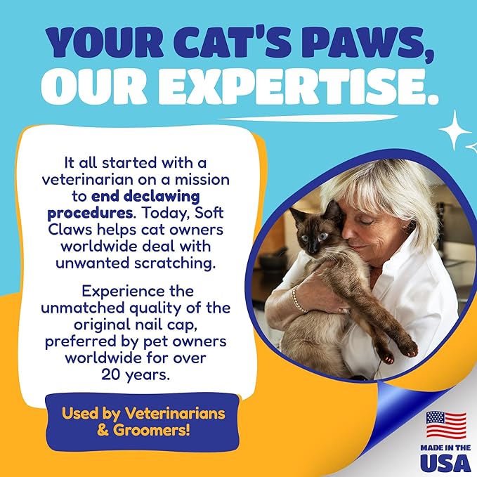 Soft Claws Cat Nail Caps for Kitten – 40 Clear Caps | Veterinarian-Developed | Protects Furniture & Skin – Easy to Apply, Long-Lasting Anti-Scratch Cat Claw Covers