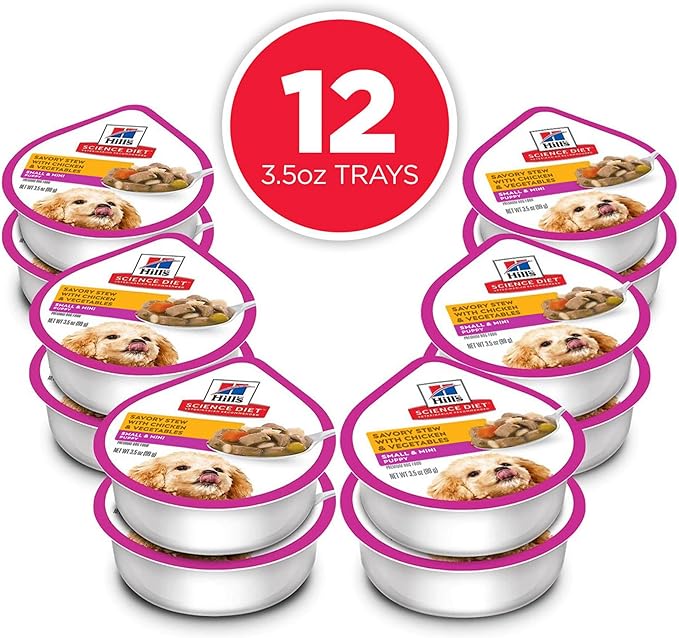 Hill's Science Diet Puppy Small & Mini Breeds Wet Dog Food, Chicken & Vegetables Stew, 3.5 oz. Trays, 12-Pack