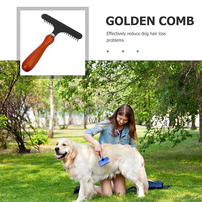 TEHAUX Dog Shedding Brush and Dematting Comb, Undercoat Rake Pet Hair Removal Tool for Large Dogs, Detangling Grooming Comb for Matted Fur and Shedding, Sturdy Grooming Supply