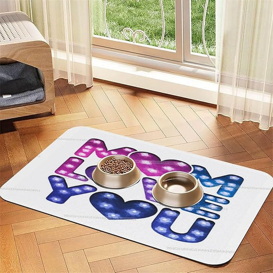 Dog Food Mats for Floors Happy Mother's Day Floral Gift for Mom If Absorbent Pet Cat Food Mat Quick Dry Dog Bowl Mats Water Pet Supplies 24x16In