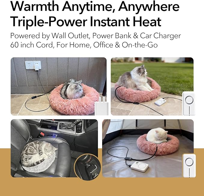 USB Pet Heating Pad – Turns Any Pet Bed Heated (Use Inside Bed), 5V/2A Required, 5-Temp & Timer, 140°F Auto Shut-Off, Waterproof Warmer for Cats/Dogs, Power Bank/Wall/Car Powered (8"x11.5")