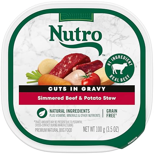 Nutro Adult Wet Dog Food, Natural Grain Free Dog Food Wet Cuts in Gravy Simmered Beef & Potato Stew Recipe, 3.5 oz. Tray