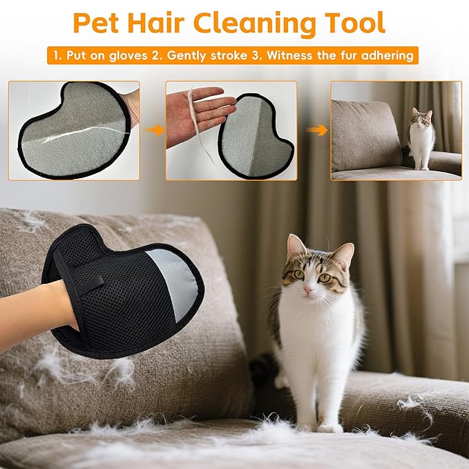2Pcs Pet Hair Removal Gloves for Dogs & Cats, Electrostatic Pet Hair Remover Tool, Reusable Dog Hair Remover Grooming Gloves Brush Upgraded Removal Mitt