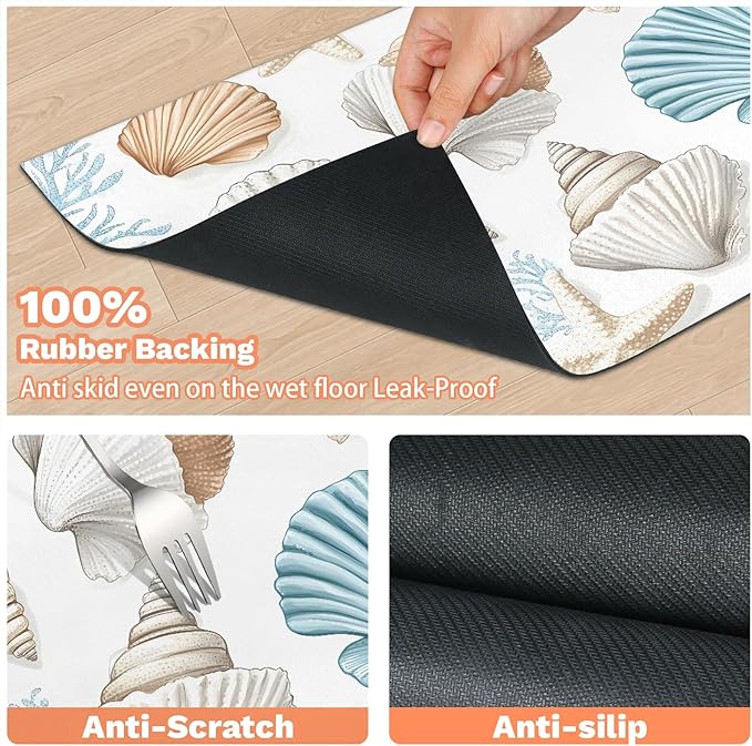 Starfish Coral Dog Food Mat for Floors Absorbent Dog Bowl Mat for Food and Water Dispenser Quick Dry Cat Food Placemat Pet Supplies 17" x 30", Ocean Theme