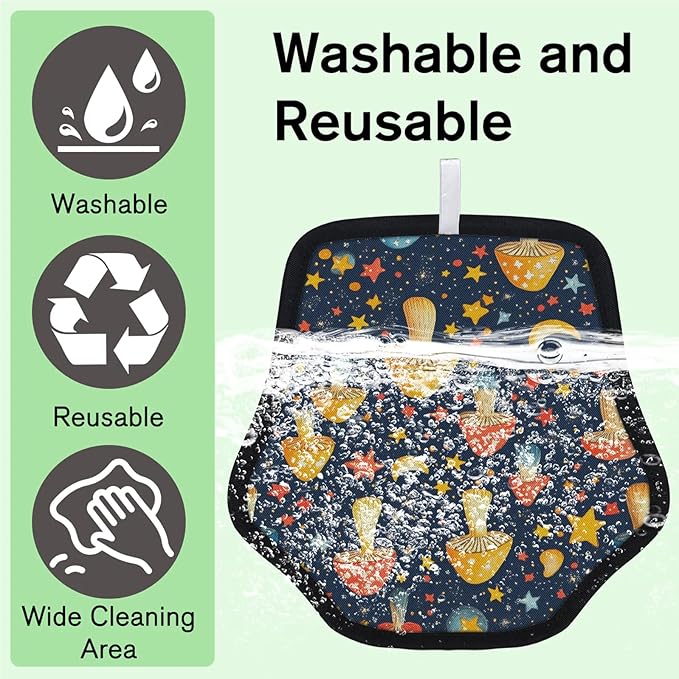 Reusable Pet Hair Removal Glove Mushrooms Moon Stars Magic Brush for Cat & Dog Hair Remover for Car, Sofa, Bedding, Clothes - 9x9 Mitt Washable