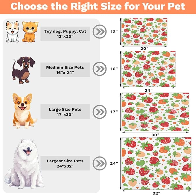 Strawberry Dog Food Mat for Floors Absorbent Dog Bowl Mat for Food and Water Dispenser Quick Dry Cat Food Placemat Pet Supplies 16" x 24", Red Strawberry