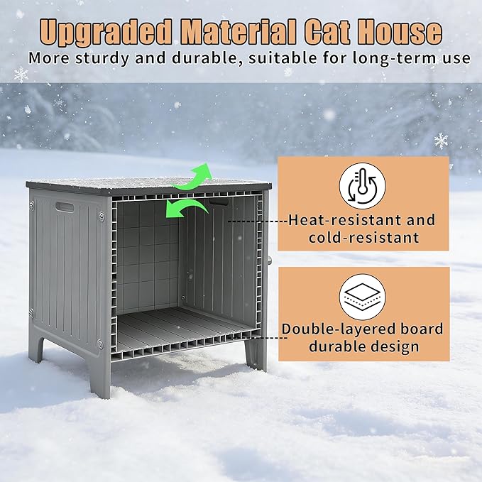 Heated Cat House for Winter, Feral Cat Houses for Outdoor with Escape Door, Outside Waterproof Cat Shelter for Feral Cats, Assemble Easily