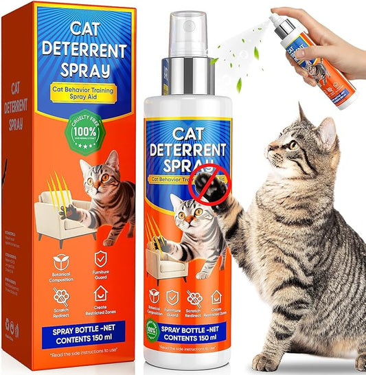 Cat Deterrent Spray,Cat Repellent for Indoor and Outdoor, Cat Scratch Deterrent for Furniture Protection, Anti Marking Deterrent for Sofas or Carpet, with Natural Ingredients (5.07 Fl Oz)