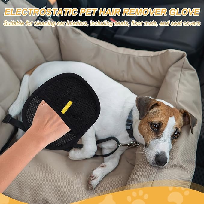 Pet Hair Remover Gloves, Electrostatic Pet Hair Dog Cat Grooming Removal Glove Reusable Magic Brush Animal Fur Removal Tool(2Pcs, L, Black/Yellow) for Clothes/Carpet/Couch/Car Seat