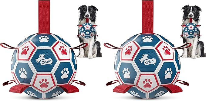 QDAN Dog Balls, World Cup Soccer Ball with Straps, Durable Herding Balls for Small Medium Pet, Puppy Birthday Gifts, Dog Water Toy, Pet Toys Puppy Ball (6 Inch) (Pack of 2)