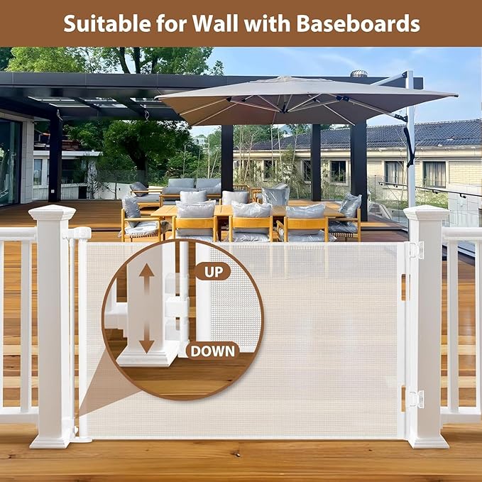 Weatherproof Outdoor Retractable Gate for Dogs with No Rust Screws and Rods, 72" Wide Waterproof Outdoor Dog gate, 6 ft Scratch-Resistant Mesh Safety Retractable Baby Gates for Parents and Pet Owners