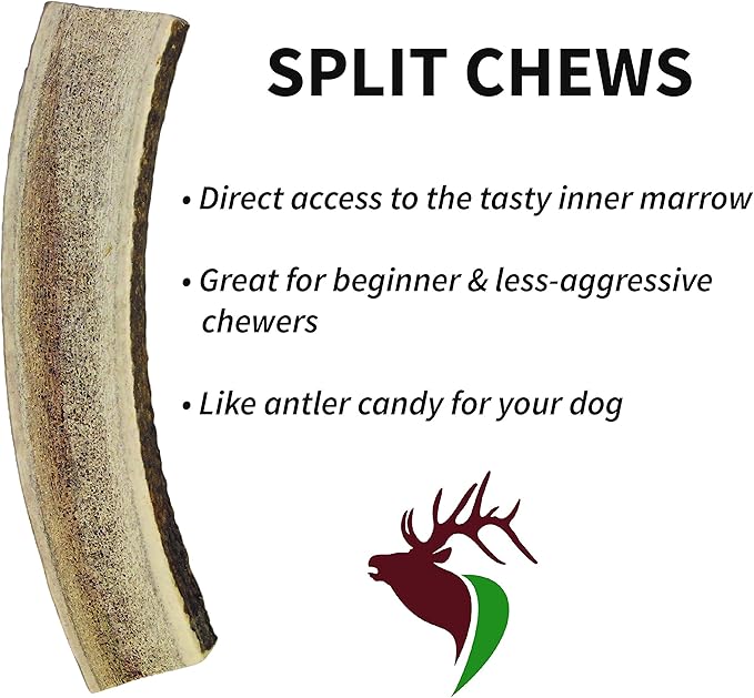 Small Split Single Pack (for 0-20 lb Dogs and Puppies) Premium Grade Elk Antler for Dogs (1 Piece) Sourced in The USA