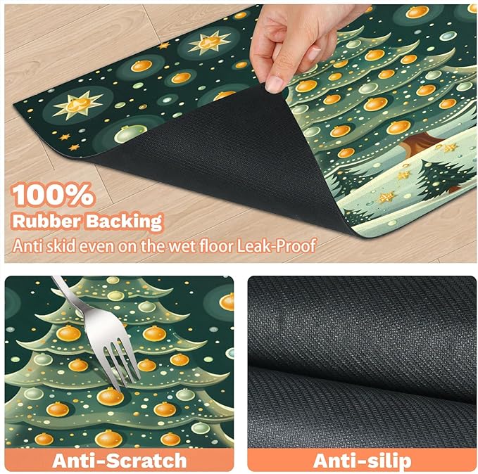 Christmas Trees Dog Food Mat for Floors Absorbent, Quick Dry Water Dispenser Mat for Food, Water, Pet Supplies 24" x 32", Merry Xmas