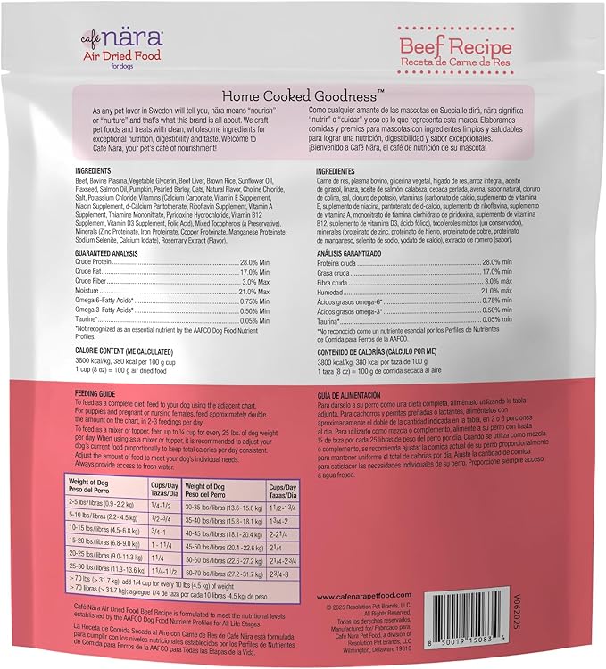 Café Nara Air Dried Dog Food, Beef Recipe, Complete Meal, Food Topper, or Treat, Made in USA for All Breeds and Ages, 3 lb Bag