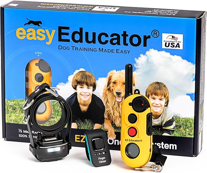 Educator EZ-900 1/2 Mile Dog Training Collar with Ergonomic Remote–Humane Vibration Stimulation & Pavlovian Tone–Waterproof, Rechargeable, Biothane Collar, Night Light–Small & Medium Dogs–Yellow