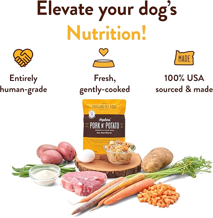 CRAFTED BY HUMANS LOVED BY DOGS Portland Pet Food Company Grandma Ada’s Turkey & Yams Wet Dog Food Pouches 5pk and Hopkin's Pork N’ Potato Wet Dog Food Pouches 5 pk Bundle