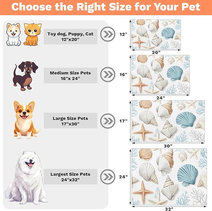 Starfish Coral Dog Food Mat for Floors Absorbent Dog Bowl Mat for Food and Water Dispenser Quick Dry Cat Food Placemat Pet Supplies 16" x 24", Ocean Theme