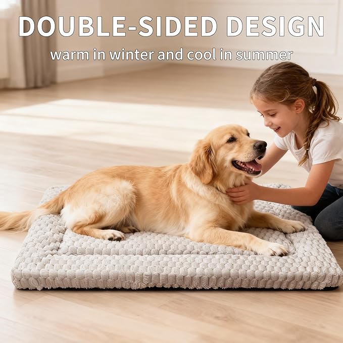 Dog Bed Mat,Reversible & Ultra Soft Kennel Pad-Machine Washable Pet Bed for Dogs & Cats-All-Weather Crate Liner for Crates,Carriers & Travel (Light Gray, 35" L x 23" W x 1.5" Th)