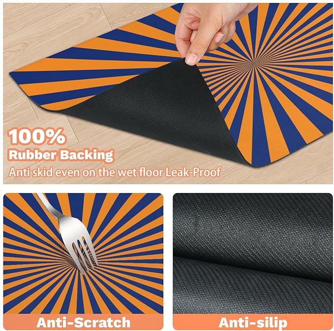 Striped Dog Food Mat for Floors Absorbent, Quick Dry Water Dispenser Mat for Food, Water, Pet Supplies 12" x 20", Blue Yellow