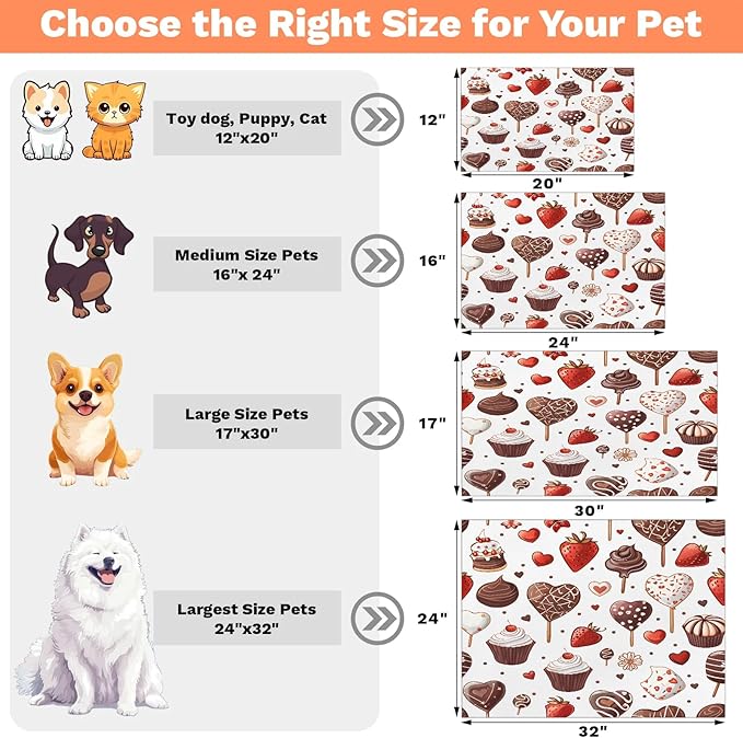 Chocolate Cake Dog Food Mat for Floors Absorbent Dog Bowl Mat for Food and Water Dispenser Quick Dry Cat Food Placemat Pet Supplies 17" x 30", Strawberry Print