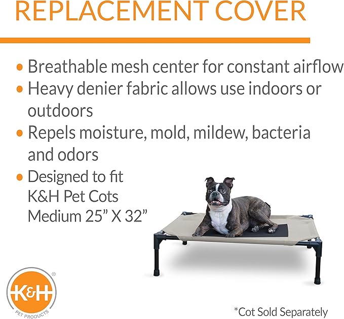 K&H Pet Products Original Pet Cot Replacement Cover (Cot Sold Separately) Taupe/Black Medium 32 X 25 Inches