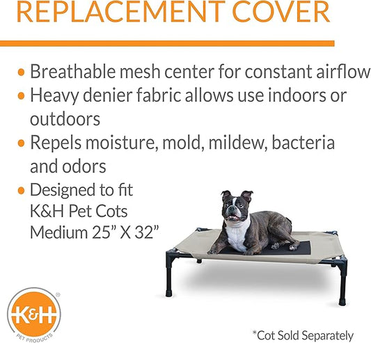 K&H Pet Products Original Pet Cot Replacement Cover (Cot Sold Separately) Taupe/Black Medium 32 X 25 Inches
