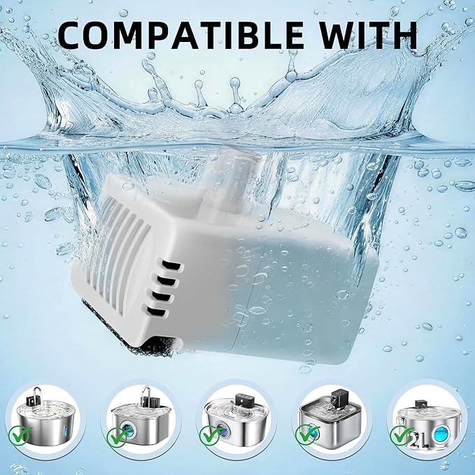 Replacement Pump for 7L/1.8Gal Stainless Steel Pet Fountain Cat Water Fountain Dog Water Dispenser Ultra Quiet Long Lifespan Water Pump
