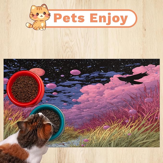 Pink Cloud Dog Food Mat for Floors Absorbent, Quick Dry Water Dispenser Mat for Food, Water, Pet Supplies 16" x 24", Grass