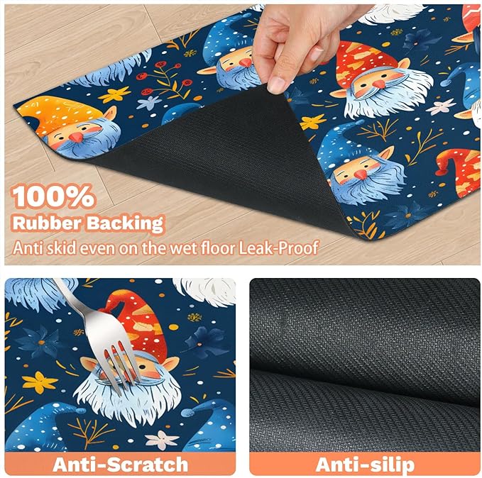 Merry Christmas Dog Food Mat for Floors Absorbent, Quick Dry Water Dispenser Mat for Food, Water, Pet Supplies 16" x 24", Cute Dwarfs