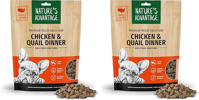 Nature's Advantage Freeze-Dried Raw Chicken & Quail Dinner Dog Food Mini Nibs, 14 oz | Grain Free, High Protein Nutrition (Pack of 2)