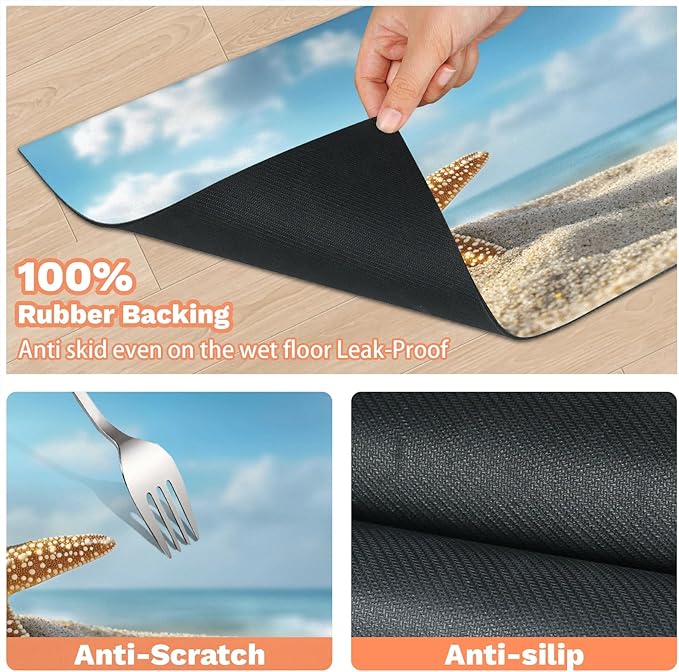 Starfish Dog Food Mat for Floors Absorbent Dog Bowl Mat for Food and Water Dispenser Quick Dry Cat Food Placemat Pet Supplies 24" x 32", Summer Beach