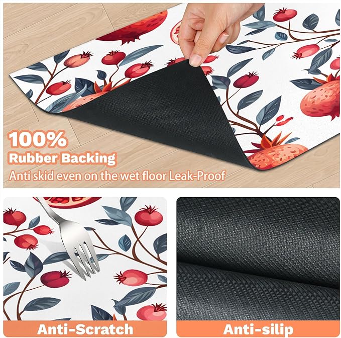 Pomegranate Dog Food Mat for Floors Absorbent Dog Bowl Mat for Food and Water Dispenser Quick Dry Cat Food Placemat Pet Supplies 12" x 20", Leaves